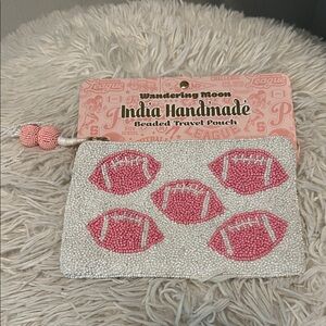 Football Pink Beaded Game Day Clutch